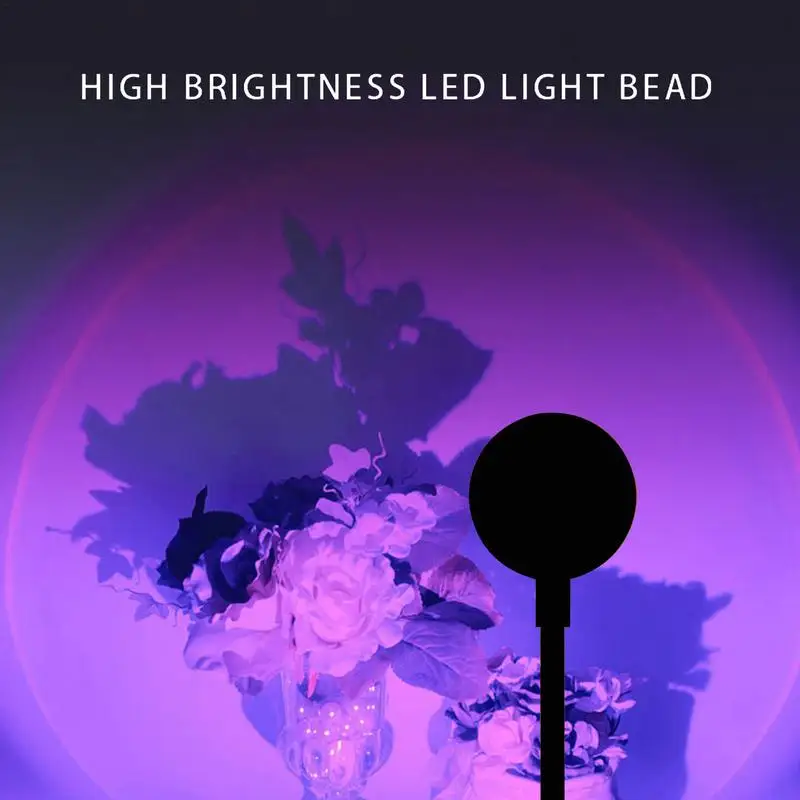 선셋 램프 프로젝션 LED 조명, USB 충전 선셋 램프, 7 가지 색상, 360 도 회전 램프, 푸시 단추 포함