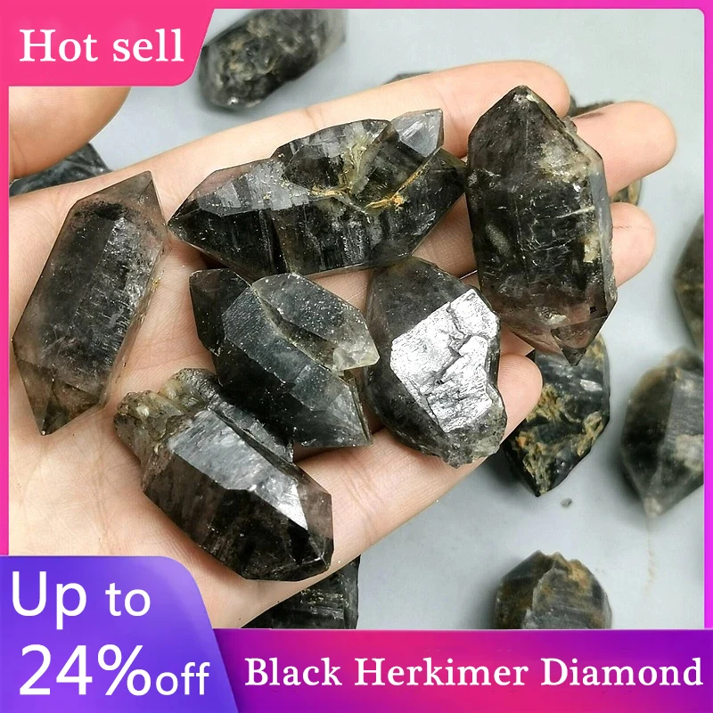 Natural Black Herkimer Diamond Reiki Healing Point Power Stone DIY Collection Precious Gift 10-30g Wholesale |