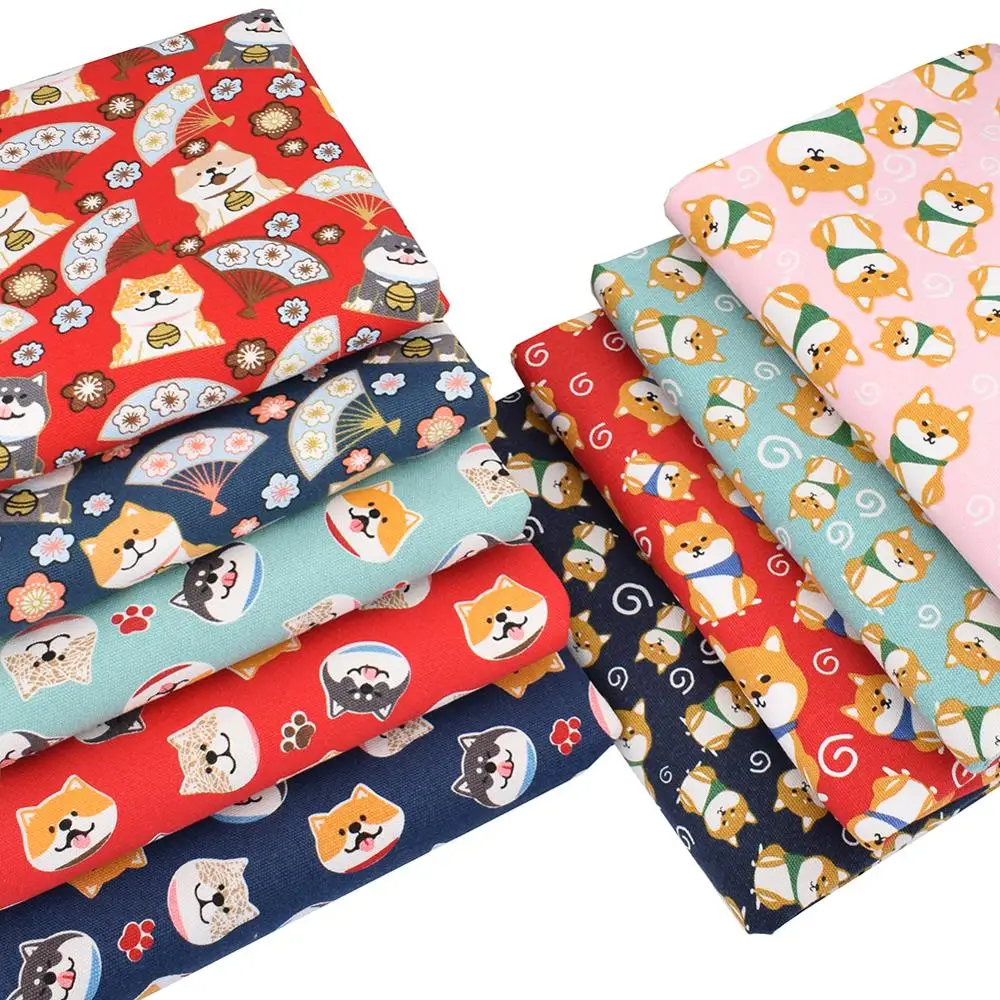 Chainho,Cotton Canvas Fabric,DIY Sewing Quilting Material,Cloth For Cushion,Curtain,Sofa Cover,Bag,Cute Cartoon Dog & Cat,15CF30