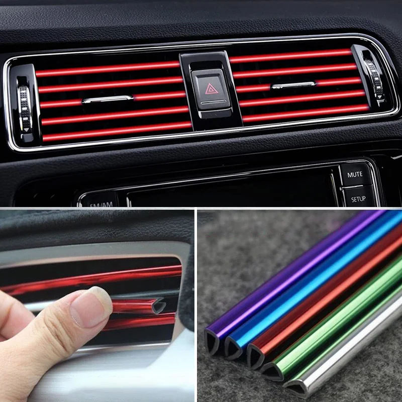 

10PCS 20cm Car Styling Mouldings Air Outlet Trim Strip Auto Air Vent Grilles Rim Trim Cars Decoration Strips Chrome Accessories