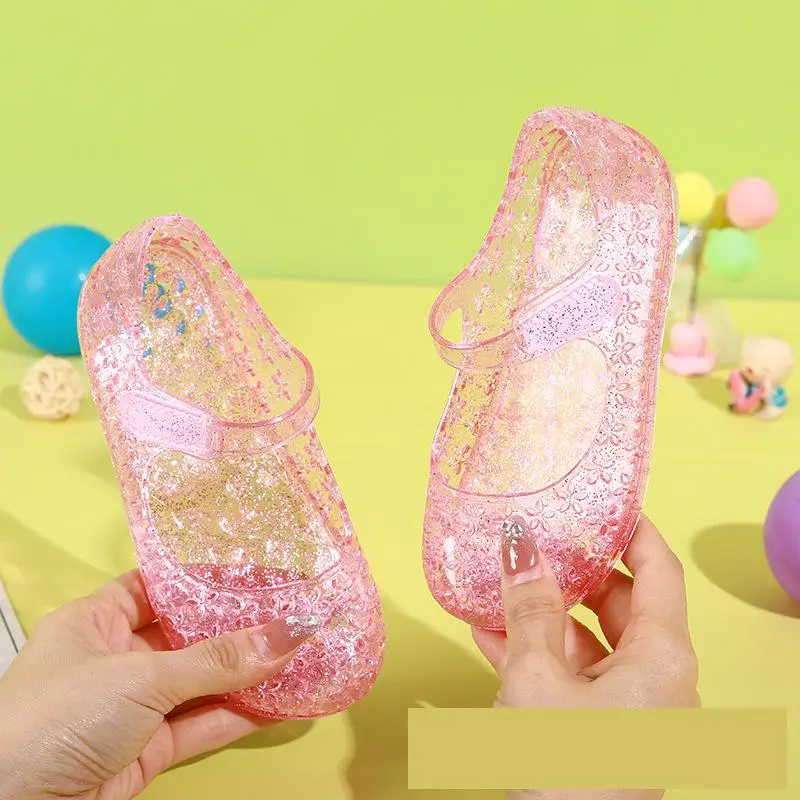 3-8y Girls Sandals Summer Children Crystal Shoes Kids PVC Soft Soled Shoe Toddler Transparent Non-Slip Princess Jelly Sandalias 5
