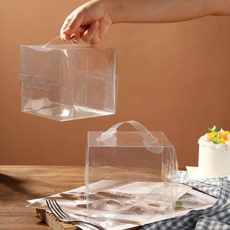 Transparente Kuchenbox mit Griff, verschiedene Größen, durchsichtige quadratische Cupcake-Boxen, Dessert-Verpackungsboxen, Hochzeit, Geburtstag, Partyzubehör