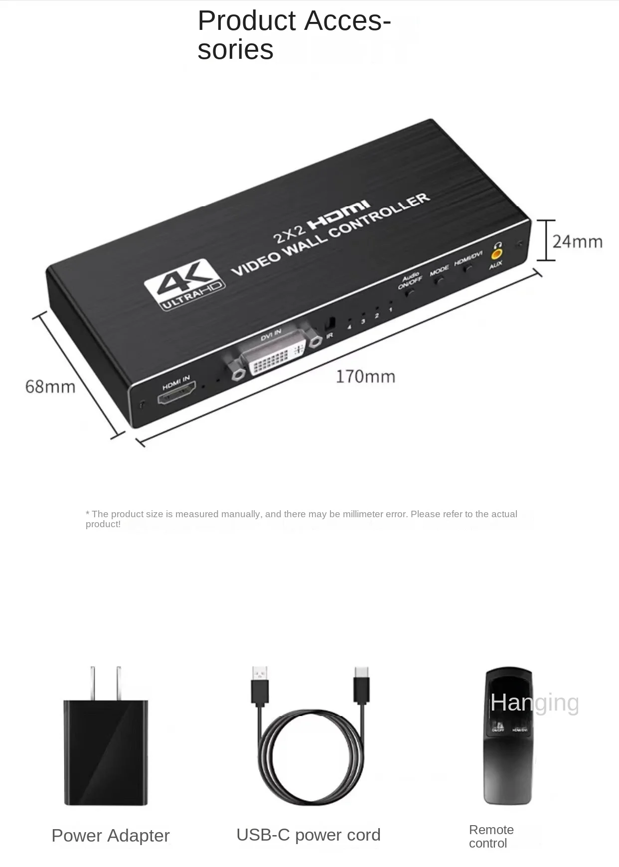 2x2 Video Wall Controller With Remote - 8 Display Modes For Multi-Screen Setup