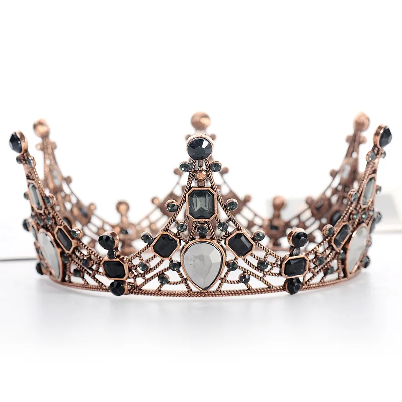 

Baroque Black Crown Gothic Tiaras and Crowns Crystal Bridal Queen Headpiece Wedding Hair Accessories for Halloween Costume Party