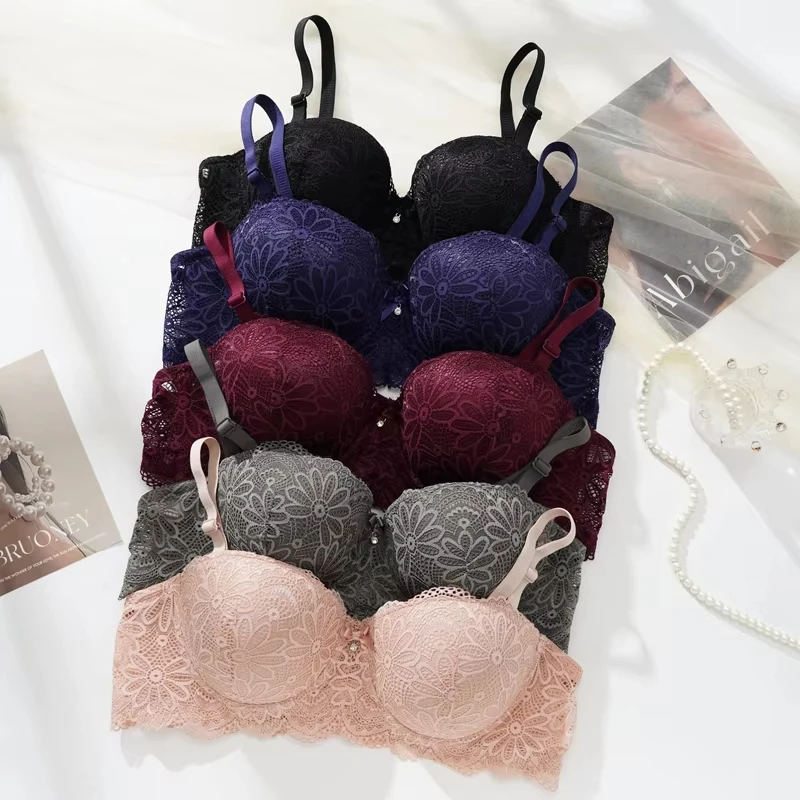Reggiseno di pizzo per le donne Big Cup 1/2 Sexy floreale con ferretto Intimo da donna Push Up Reggiseno sottile Mezza tazza 36-42C Nero Raccogliere Reggiseno