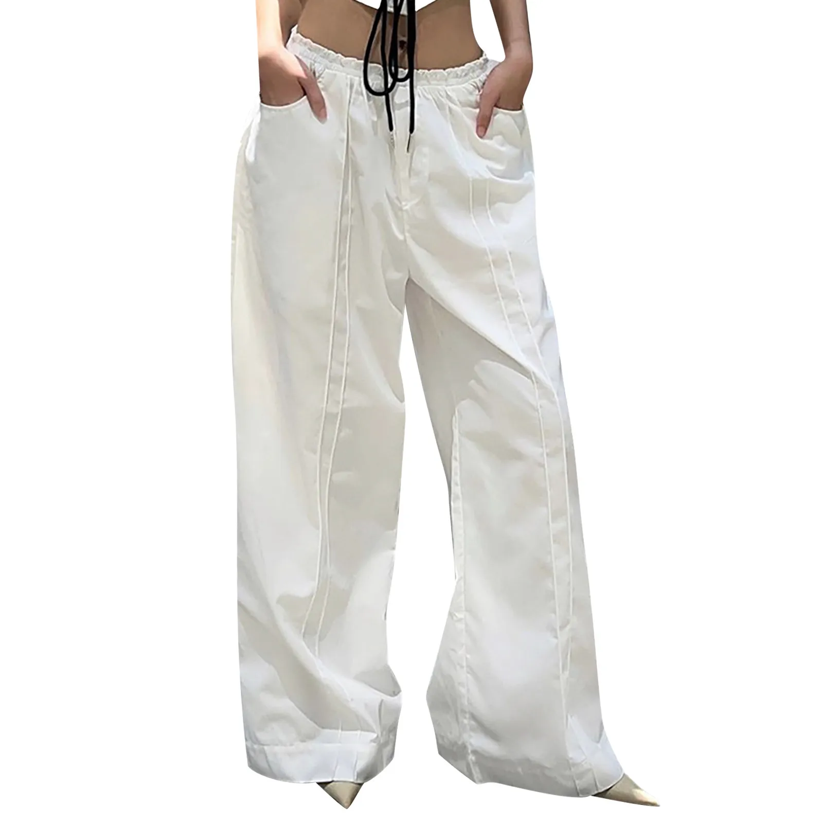 Lady Pants, Wide Leg Women Pants Breathable Waist Strap Pure Color for  Holiday for Lady : : Clothing, Shoes & Accessories