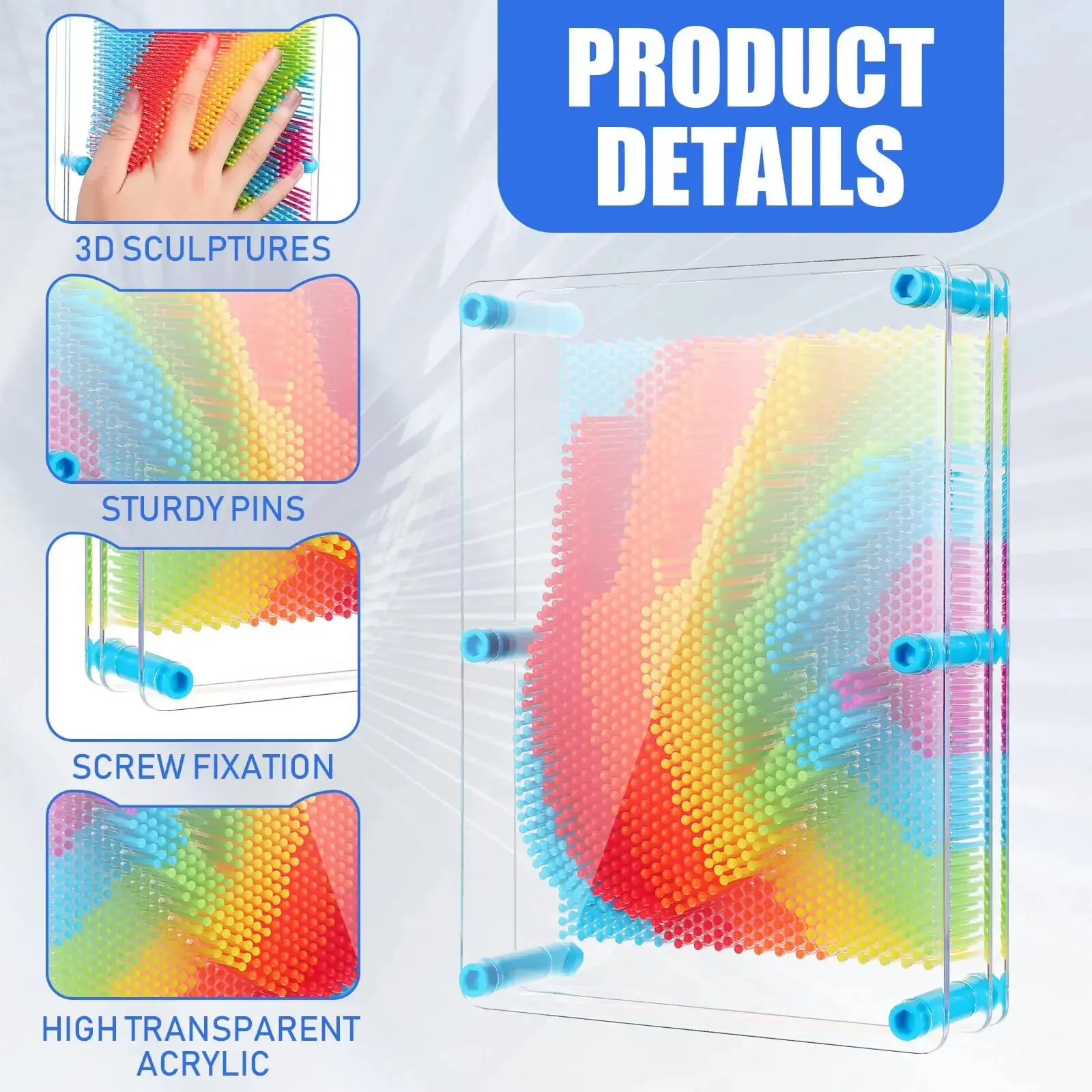 Tobar Rainbow Pin Art: Giocattolo Da Scrivania Retrò Con 700 Spilli Colorati, Impronte 3D, Per Bambini E Adulti