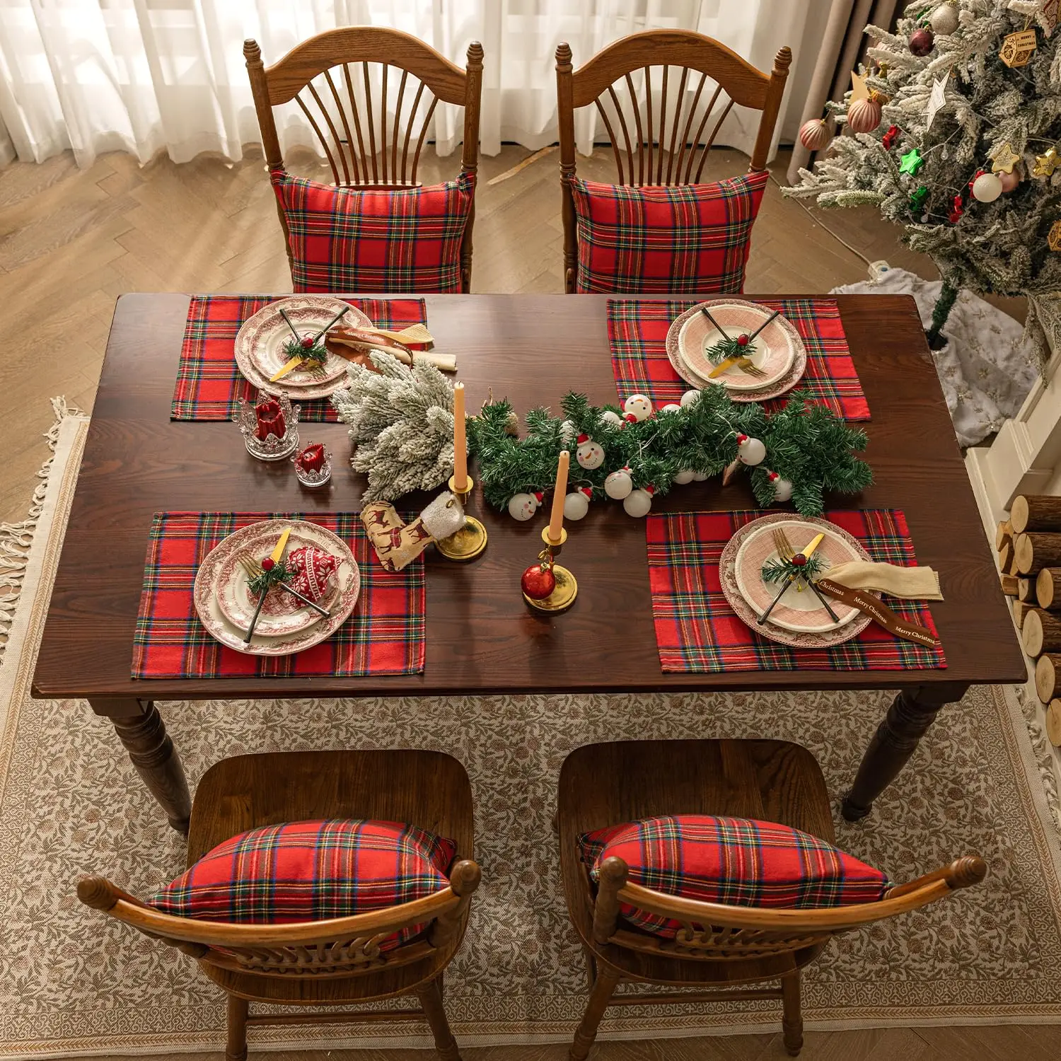 Cotton Napkins 4pcs Table Napkin Christmas Placemats Red Soft Scottish Tartan Plaid Cloth Napkins Decorative Kitchen Festive Home Table Decor