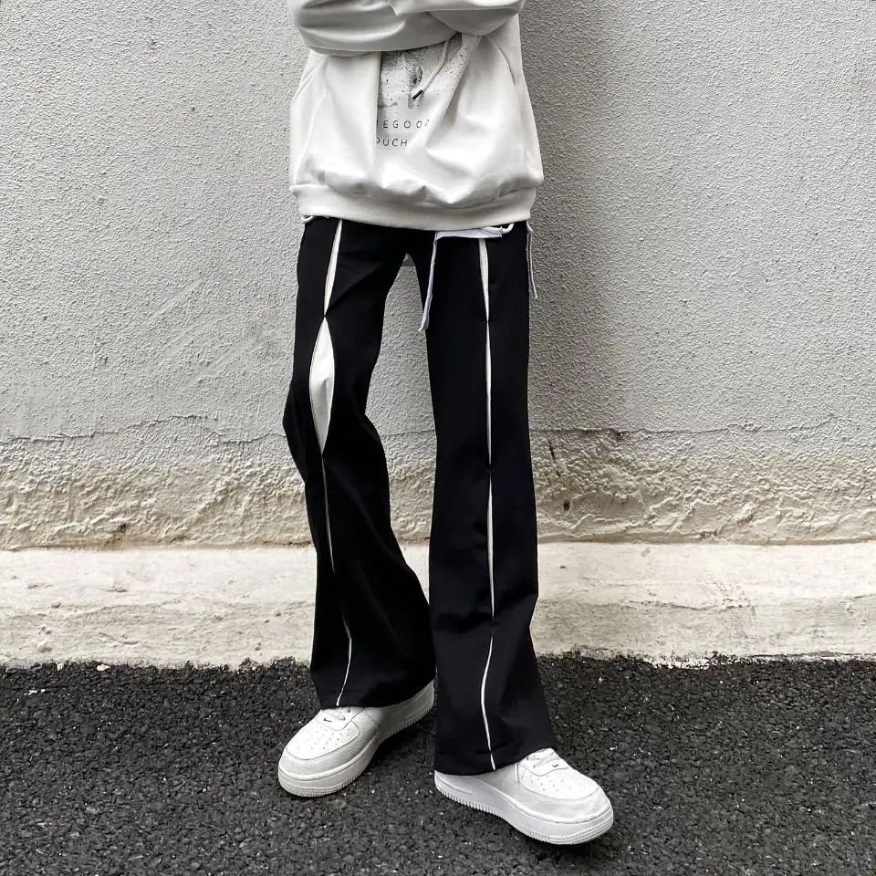 Sets With Pants Man Harajuku Punk Men's Streetwear Black Hip Hop Fashion Clothing Casual Tactical Trousers Y2k Goth Flared