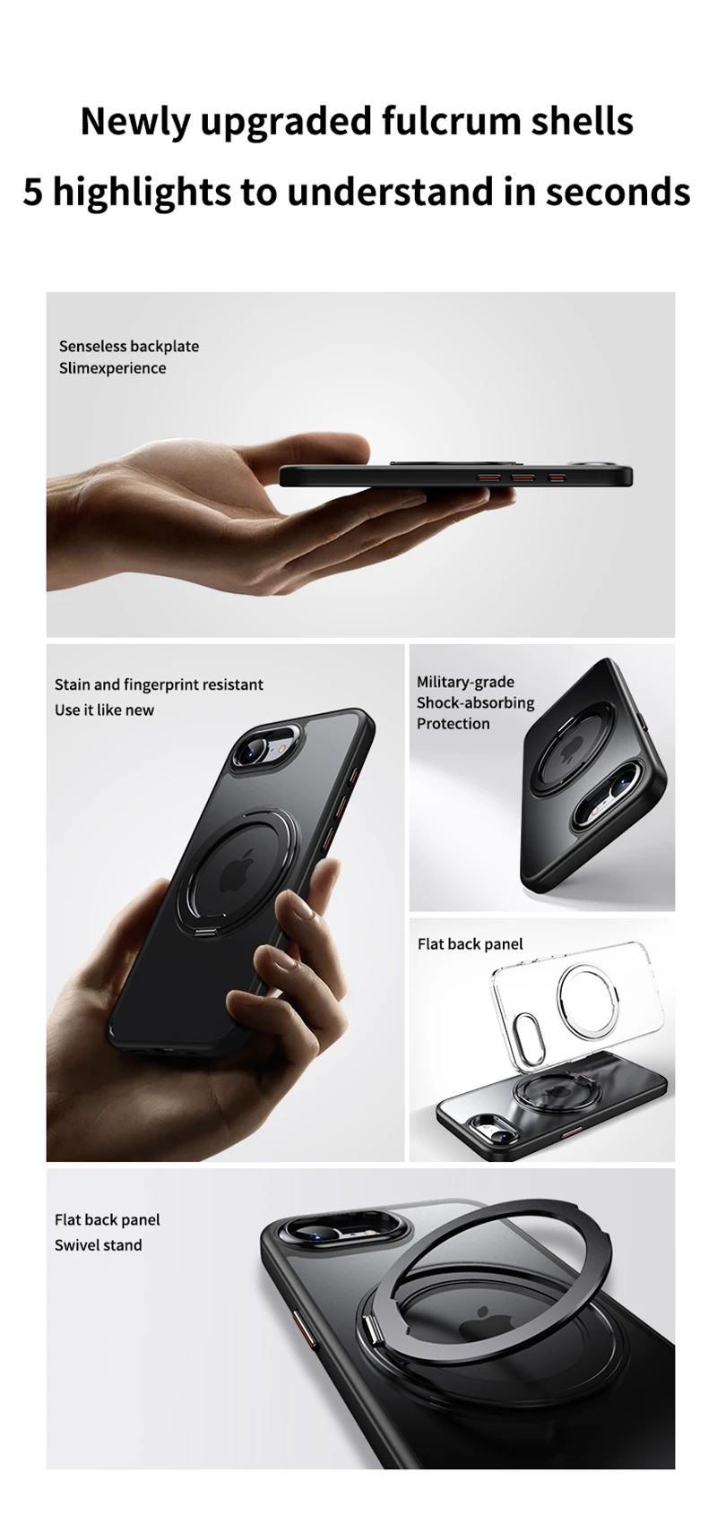 KEYSION Stoßfeste Transparente Hülle für MagSafe für iPhone 17e 16e 360 ° Magnetischer Ringständer Kabelloses Laden Matt Transparente Hülle – Detail 2