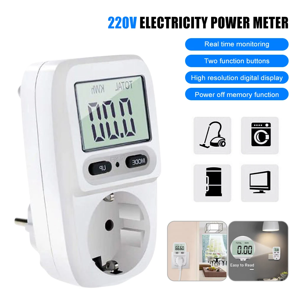 

220V EU Digital LCD Power Meter Wattmeter Socket Energy Meter Kwh Voltage Current Frequency Electricity Monitor 2023New