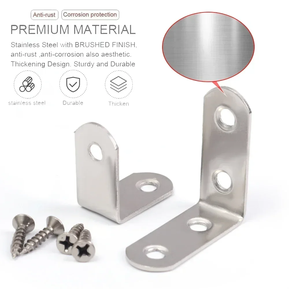 Stainless Steel L Shaped Corner Brace Metal L Right Angle Connector Brackets for Furniture Cabinet Support Frame Shelf Fasteners stainless steel angle bracket furniture hardware angle bracket angled furniture hardware angle connector