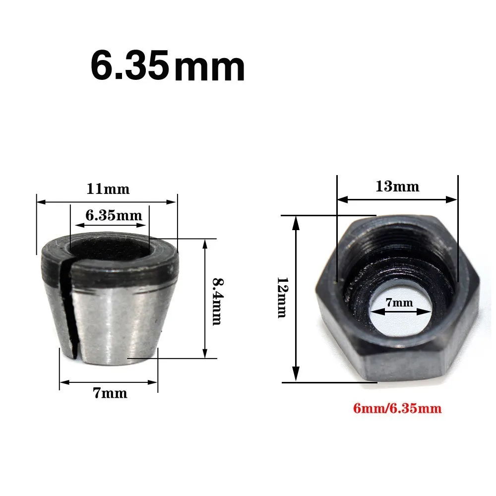 5pcs/Set Trimmer Collet Adapter 1/4" 6mm 8mm For Engraving Trimming Machine Chuck Conversion