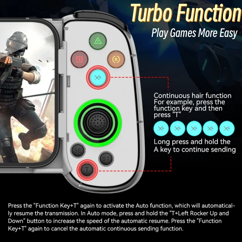 D7 텔레스코픽 스마트 휴대 전화 게임 패드 PUBG IOS 스위치 PC 스팀 태블릿 용 Bluetooth Type-C 무선 게임 컨트롤러 조이스틱