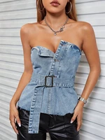 Fashion Off Shoulder Denim Tank Top Summer Clothing Women 2025 Sleeveless Strapless Hotsweet Jean Crop Top Streetwear Denim Tops 1
