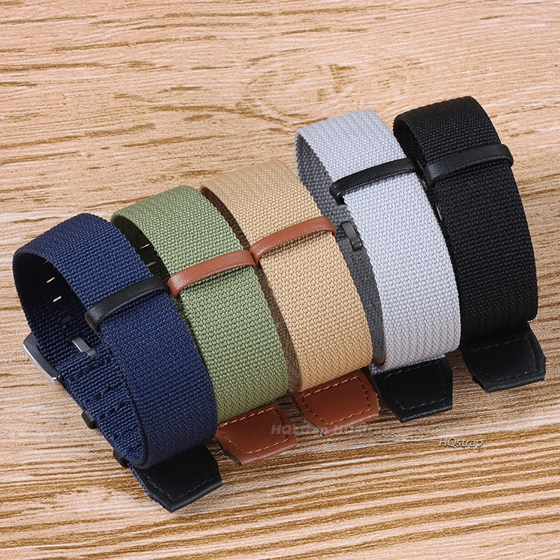 Nylon Genuine Leather Strap Replacement for Outdoor Sports Watch - Green, Black, Grey