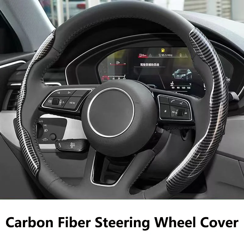Car Steering Wheel Cover Carbon Black Fiber for Audi A3 A4 A5 A6 A7 A8