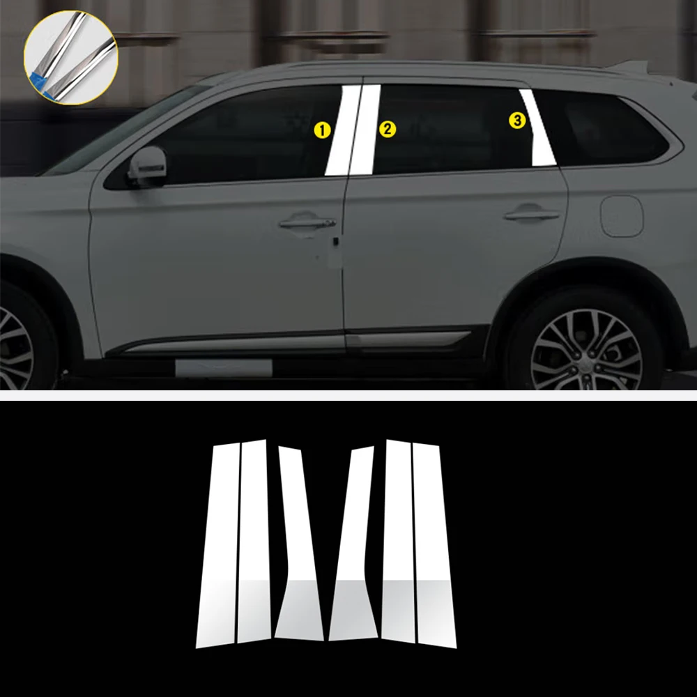 for Mitsubishi Outlander 2013 - 2020 Stainless Steel Door Window Chrome Pillar Posts Cover Trim Car Accessories 6 PCS 1