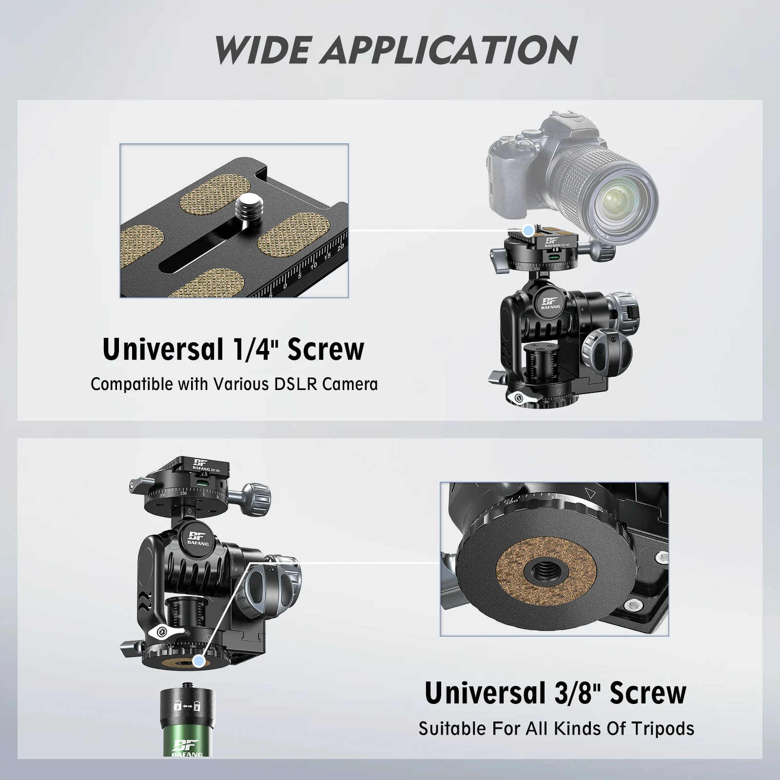 BAFANG 매크로 기어 헤드, 정밀 조정 SLR 사진, 파노라마, 고품질, 전문 알루미늄 합금 리프팅 삼각대 헤드