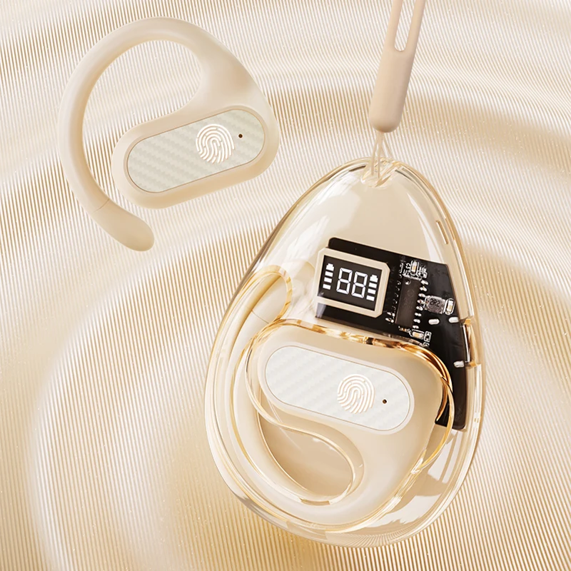 TWS Bluetooth 5.4 Earhook Earphone Sports Headsets Led Headphone Wireless Earbuds Noise Reduction Microphone With Hanging rope