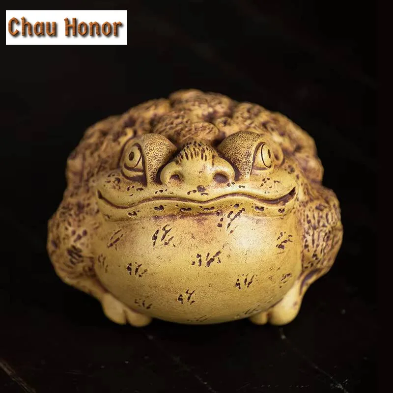 Creativity Lucky Golden Toad Statue Ornaments Chinese Yixing Purple Clay Tea Pet Handmade Tea Set Decors Tea Ceremony Collection