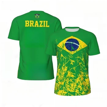 Moda Brasile Bandiera Grafica Calcio T-shirt per uomo Tendenza estiva 3D Emblema nazionale T-shirt stampate T-shirt casual oversize 1