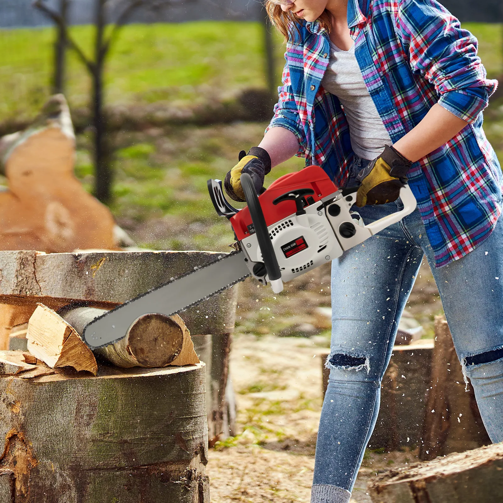 20inch/22inch Gas-powered Chainsaw, 2-Stroke 52CC Air-cooled Gasoline Chainsaw, Chainsaw Cutting Wood Gas Sawing, Chain Saw Set 2