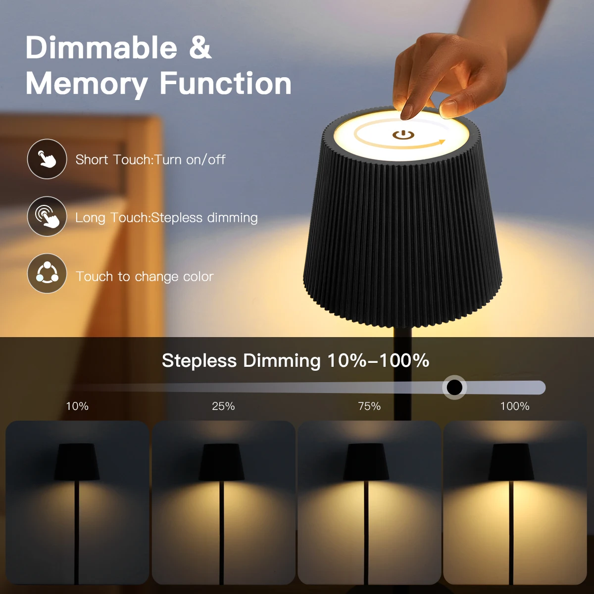 Paralume A Forma Di Bottiglia LED Wireless Con Batteria 2000 MAh, 3 Colori Dimmerabili, Ricaricabile Per Interni Ed Esterni