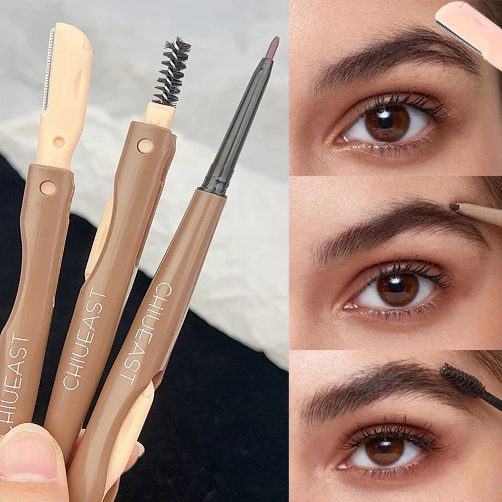 

3-in-1 Eyebrow Pencil Waterproof Eyebrow Tattoo Tint Built-in Eyebrow Trimmer Razor Eyebrow Brush Portable Eyebrow Styling Tools