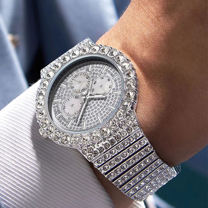  PINTIME Mens Diamond Watch Fully Iced Out and Colorful