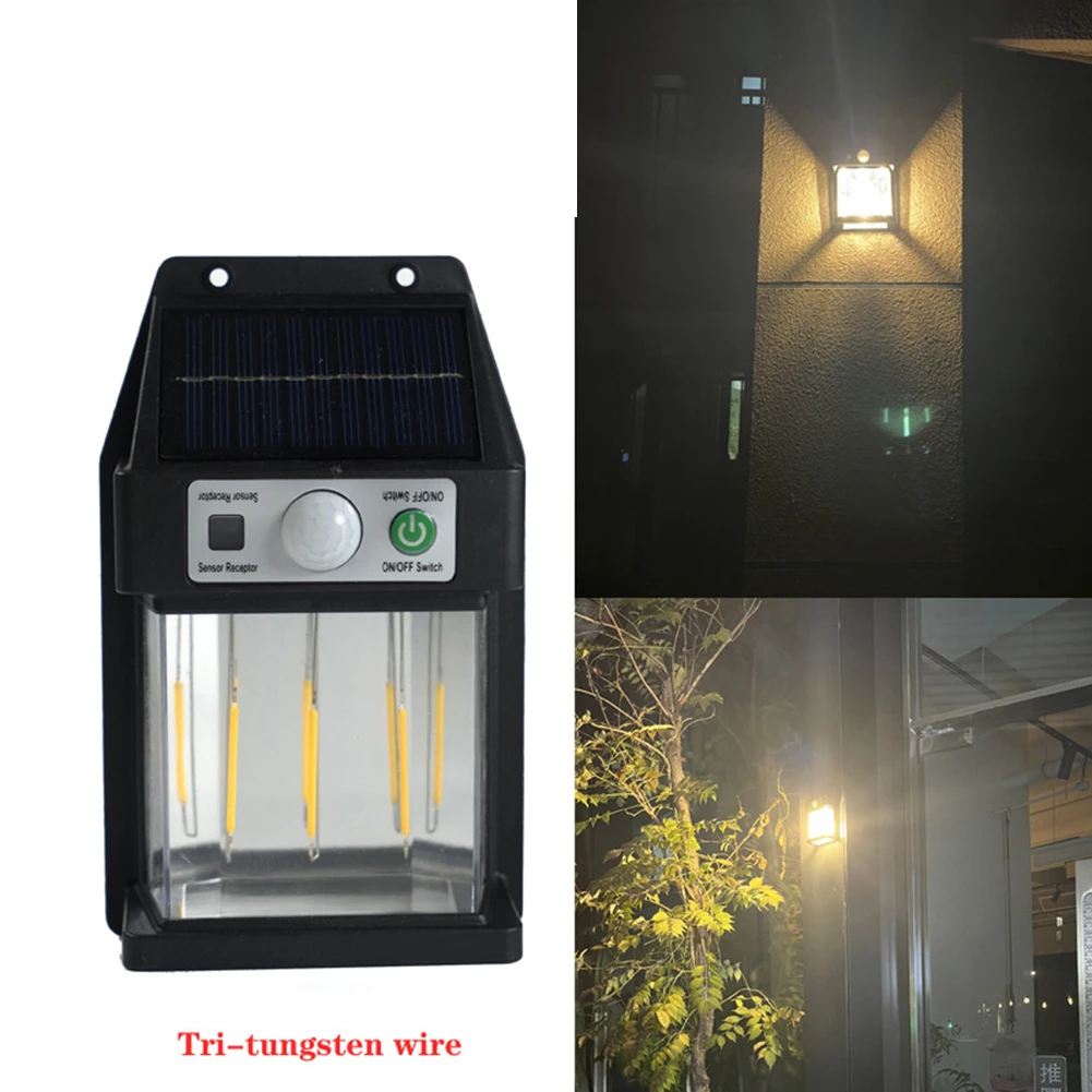 

Retro Style Wall Lamp With Solar Panels Auto On/Off LED Solar Tungsten Wire Wall Light For Living Room Bathroom Garage Patio