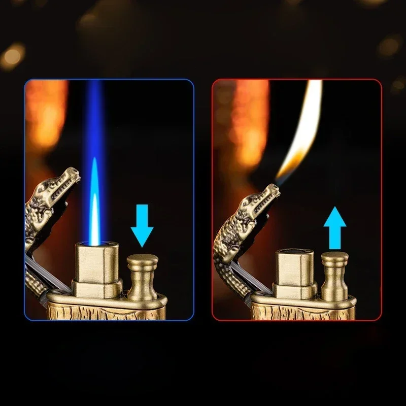 3D Embossed Dragon Crocodile Dual Fire Metal Windproof Jet Fire Open Flame Convertible Gas Lighter Smoking Men Gift gas lighter