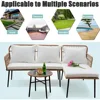 Outdoor L-Shaped Patio Chairs Set, Boho Woven Balcony Furniture Set of 3,Boho Woven Balcony Furniture Conversation Sofa 4