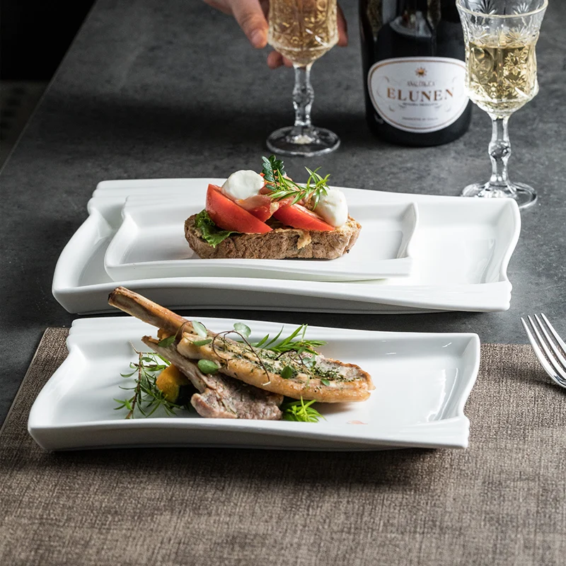 Juego De 4 Platos Rectangulares De Porcelana, Color Blanco Mate, Grandes Bandejas De Cerámica Para Aperitivos, Sushi, Postre, Alimentos, Fiestas, 30,5 Cm, Juego De 4