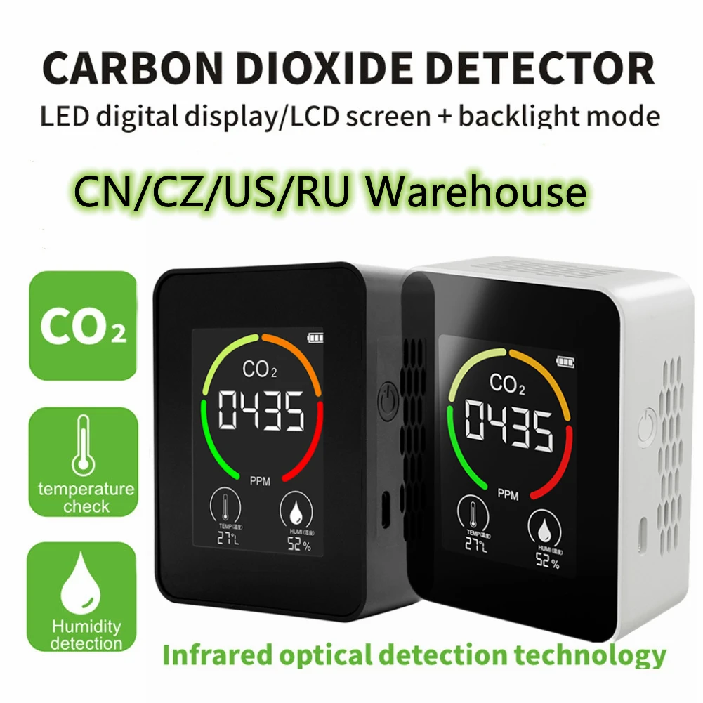 BEAUY Monitor de Aire Detector de DióXido de Carbono CO2 Calidad del Aire Temperatura Monitor de Humedad Medidor de MedicióN RáPida para CO2 Negro