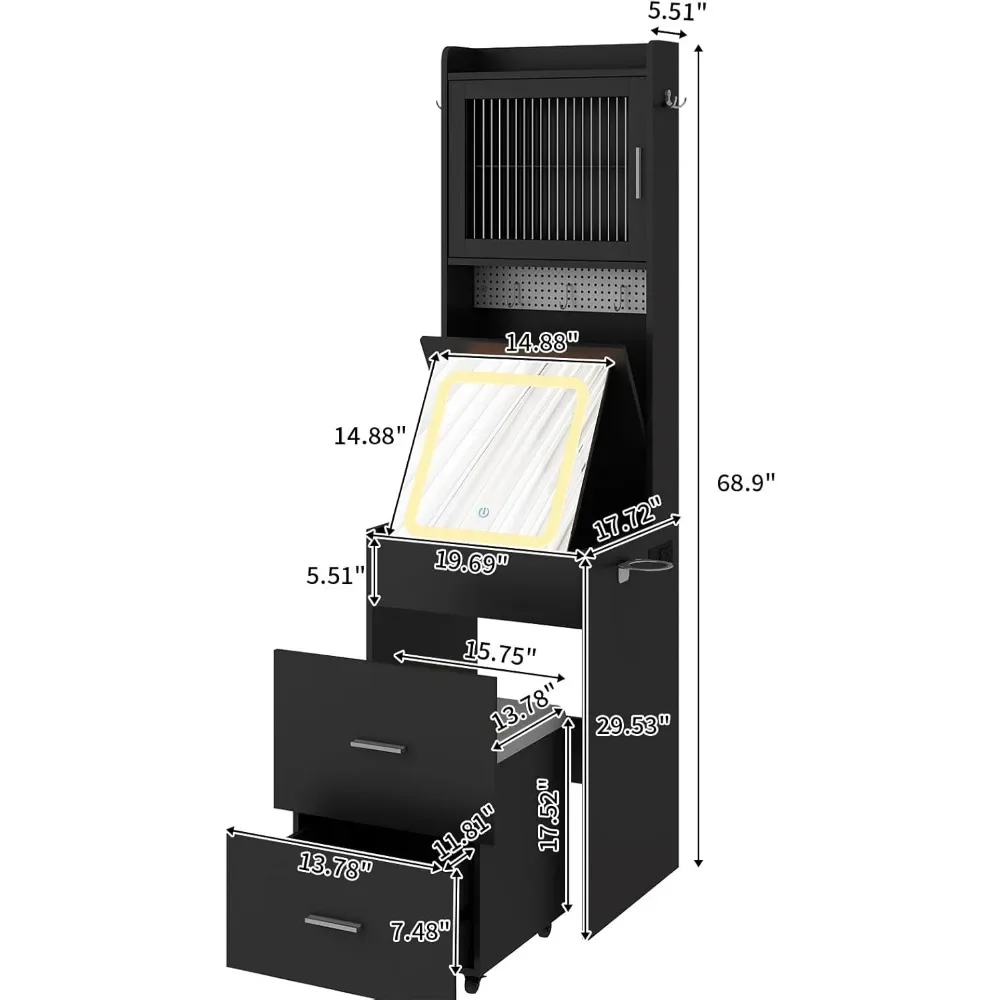 Small Vanity with Folding LED Lighted Mirror & Wheeled Padded Stool,3 in 1 Vanity Desk w/ Drawer & Lighted Cabinet,Makeup Vanity 4