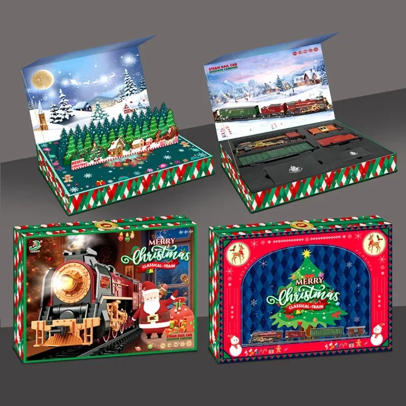 Christmas Series Retro Classical Remote Control Small Train Track Electric Steam Track Train Model Children's Holiday Toy Gift