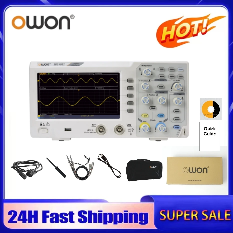 Owon-デジタルオシロスコープSDs1102,2チャンネル,100MHz,帯域幅,1gs/s 