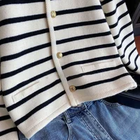 Korean Fashion Sweater Cardigan White Black Striped Knitted Sweater Women 2023 Winter Short Cardigan Long Sleeve Cardigan Female - Image 4