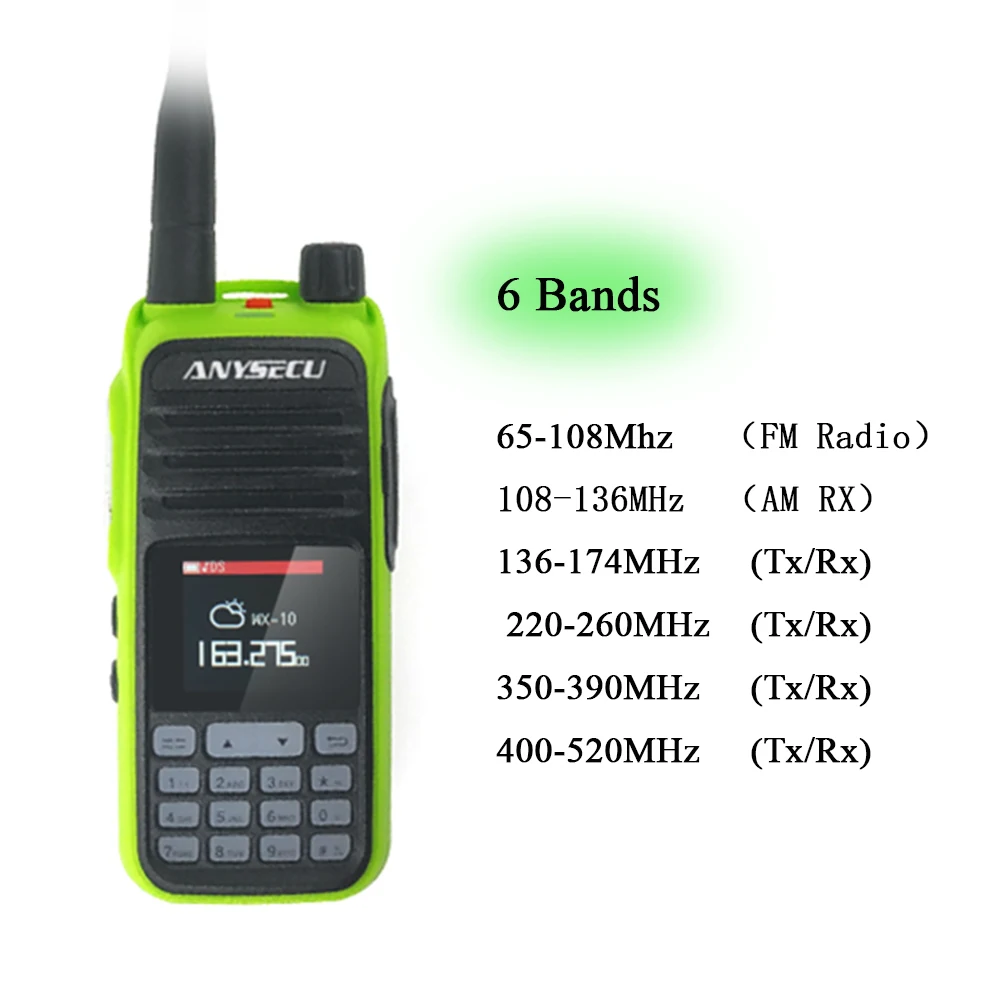 

ANYSECU UV-A37 Amateur Ham Two Way Radio 256CH Air Band Type C Full Band 108-520MHz Scanner Police Marine Walkie Talkie Radio