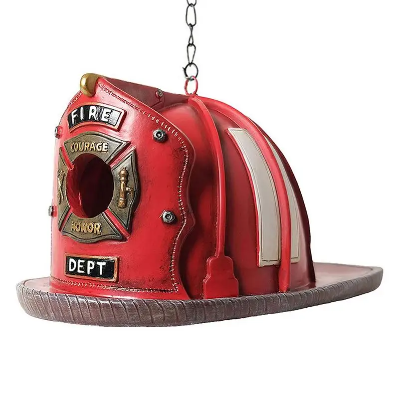 

Outdoor Hangable Birdhouse Red Fireman HelmetsFire Hat Birdhouse Decorative Bird House For Yard And Garden Decoration Hangable
