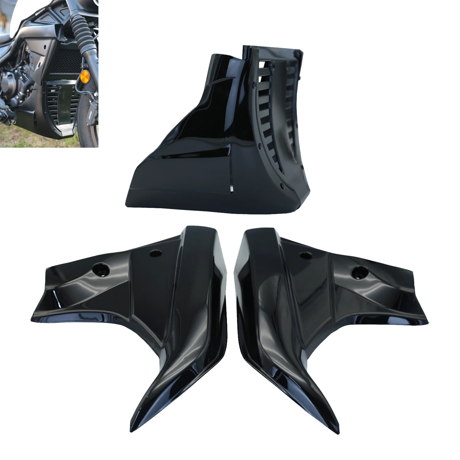 

Glossy Black Upper+Lower Side Cover Fairing Belly Pan Engine Spoiler Guard For Honda Rebel CMX300 CMX 300 2017-2023