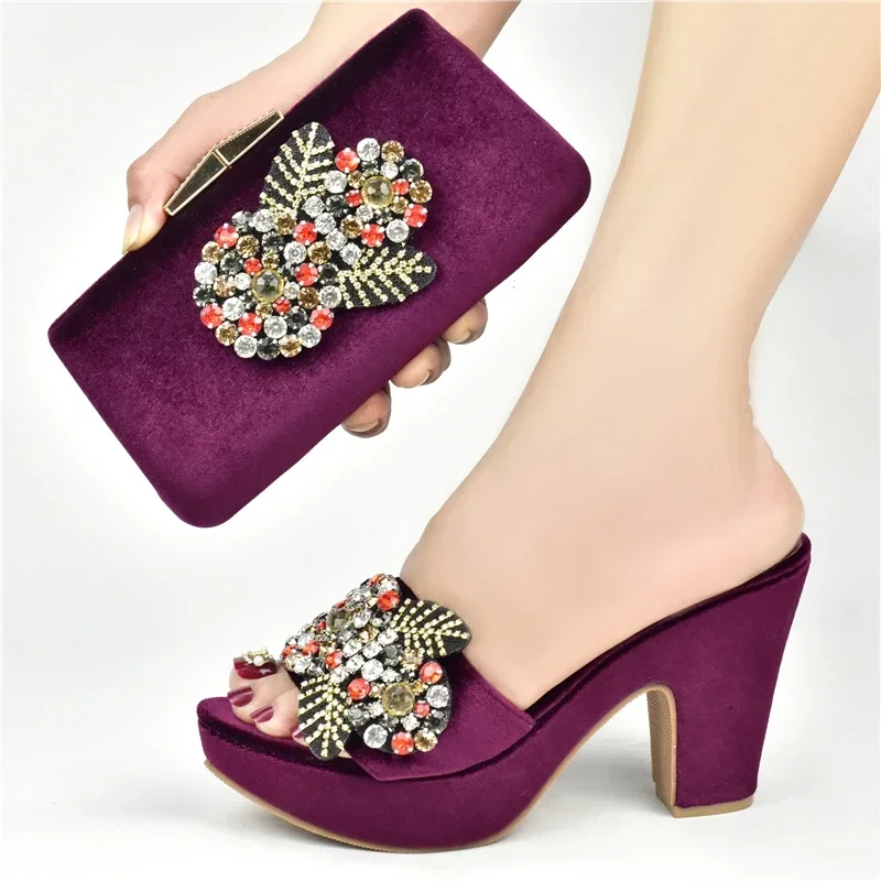 

New Latest Design Italian Shoes with Matching Bags Set Decorated with Rhinestone African Shoes for Women High Heels Party Pumps
