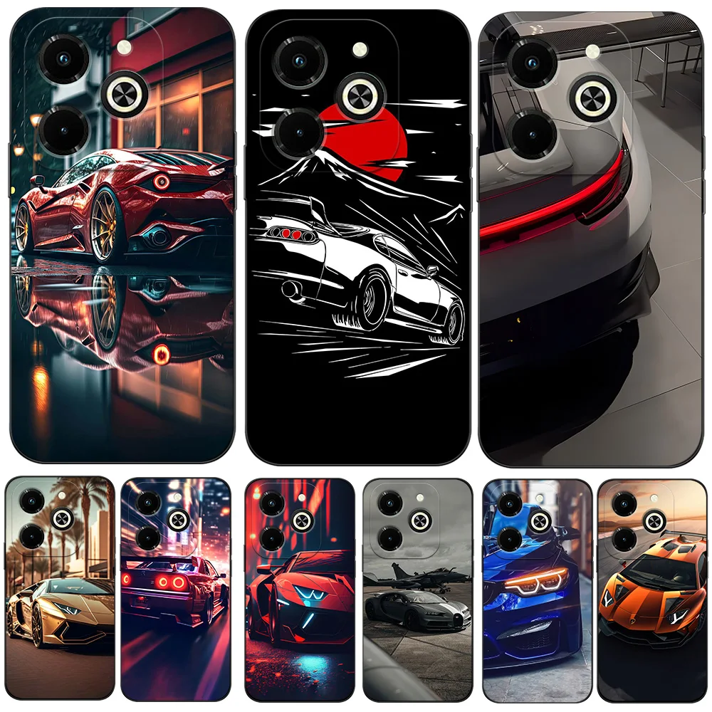 Case For infinix HOT 40i Silicon Phone Cover black tpu case super cars race