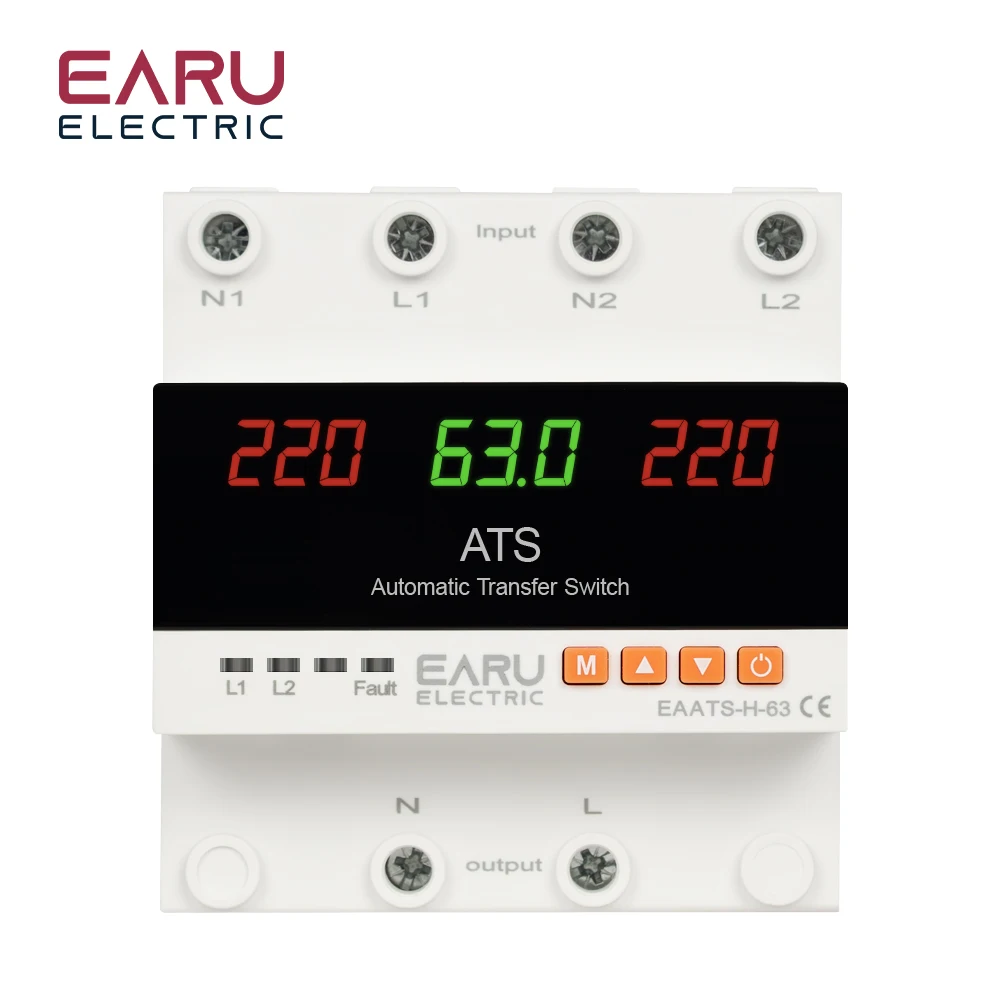 63A 100A ATS Adjustable Over Under Voltage Current Protector Dual Power Conversi