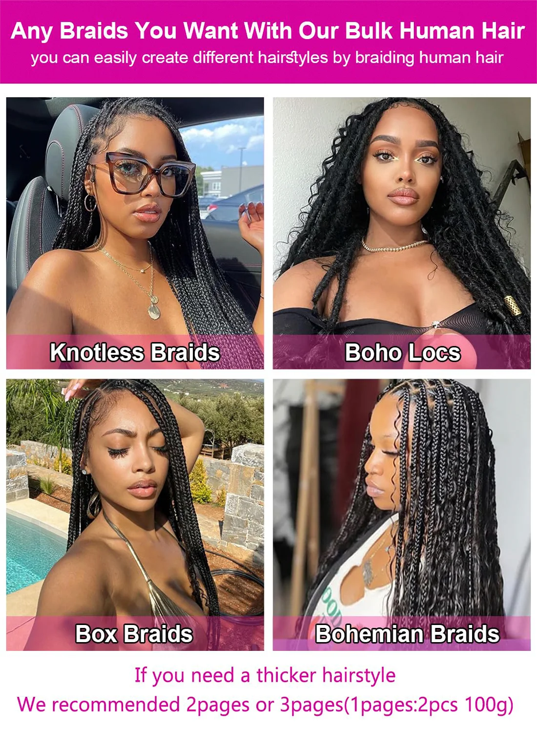 18 inch human braiding hair 2 Bundle 100g Deep Wave Bulk Human Hair for Braiding No Weft 10A Curly Bulk Curly