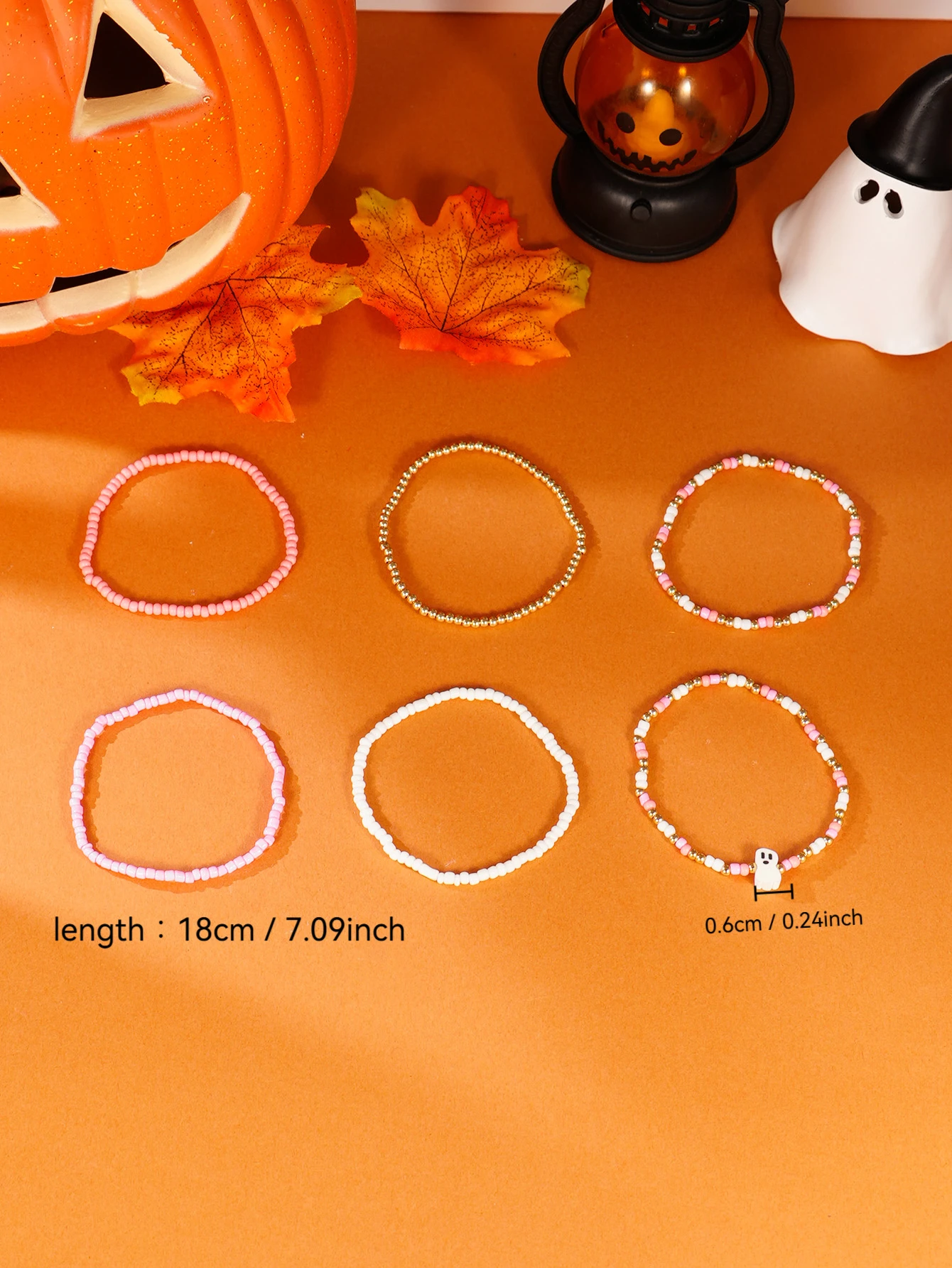 Pastel Halloween Ghost Beaded Bracelet Set Stackable Jewelry for Women