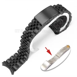 Elegant Solid Stainless Steel Luxury Watch Bracelet Replacement Strap with Curved Ends - 20mm (Black)