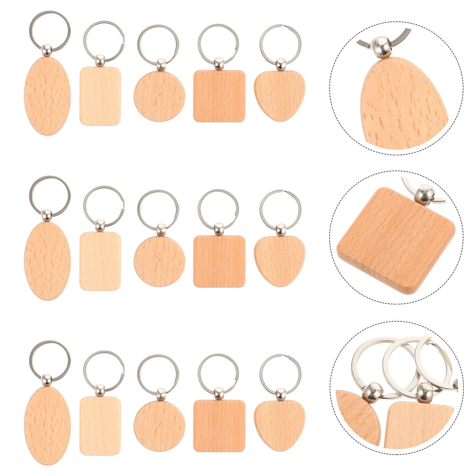 

Beech Keychain Wood Ring Wooden Holder Blank Keychains DIY Keyring Blanks Unfinished