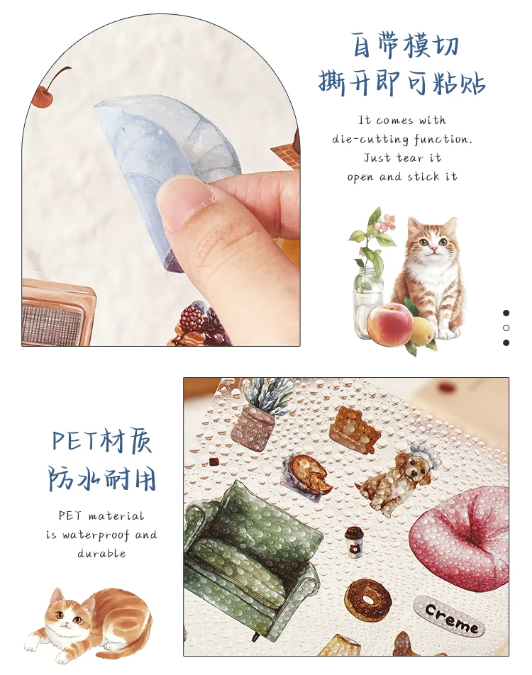 JIANQI 20 Stück PET gestanzte Aufkleber Buch Mädchen Haustier Kaffee Dekorative handgemachte Scrapbooking Material Tagebuch Album Bastelbedarf – Detail 7